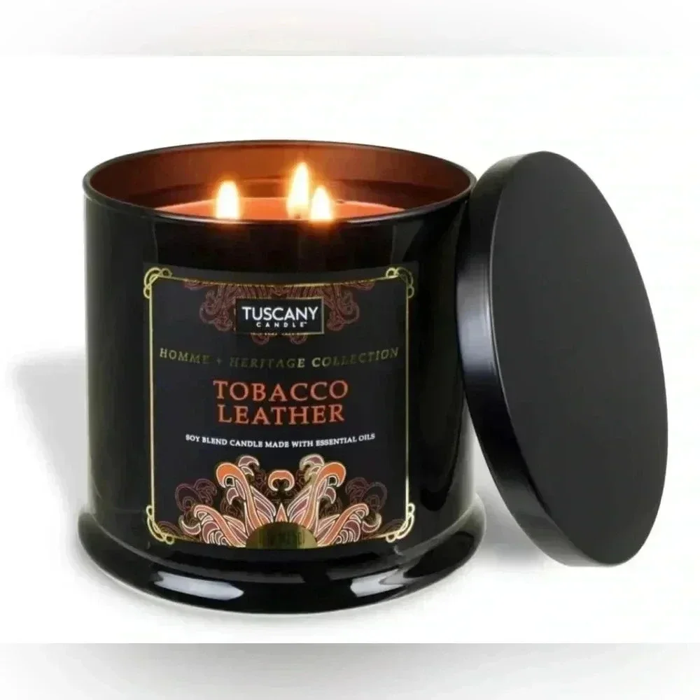 TUSCANY Candle Homme + Heritage Collection TOBACCO LEATHER Soy Blend 15 oz